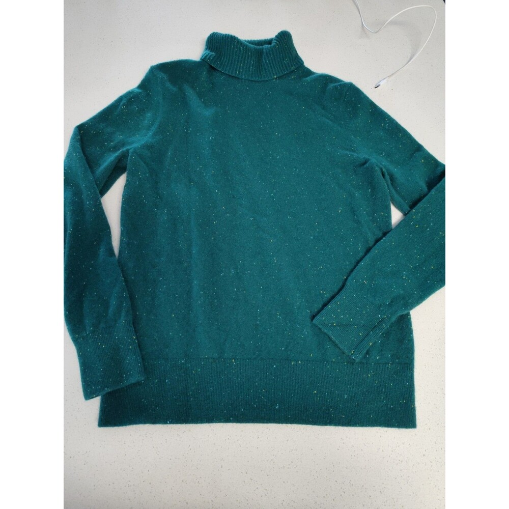 Lands End 100% cashmere women's green speckled turtleneck sweater size medium